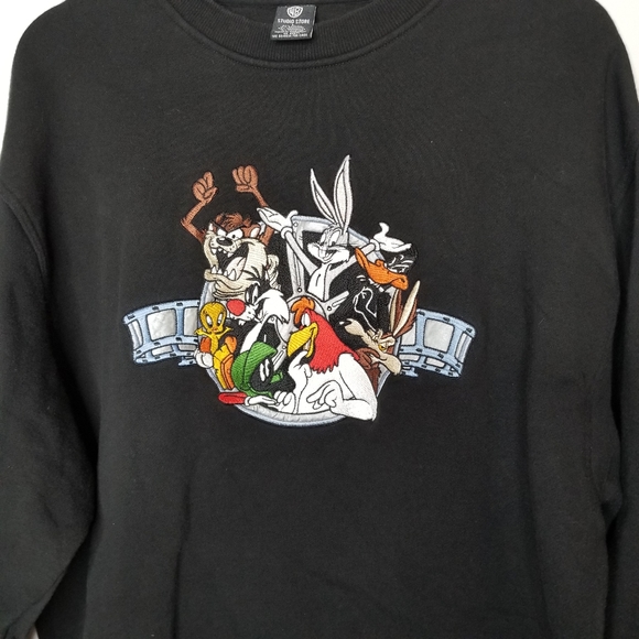 Vintage Warner Brothers Studio Store Looney Tunes Sweatshirt Sz L 1997 Black - Picture 6 of 10